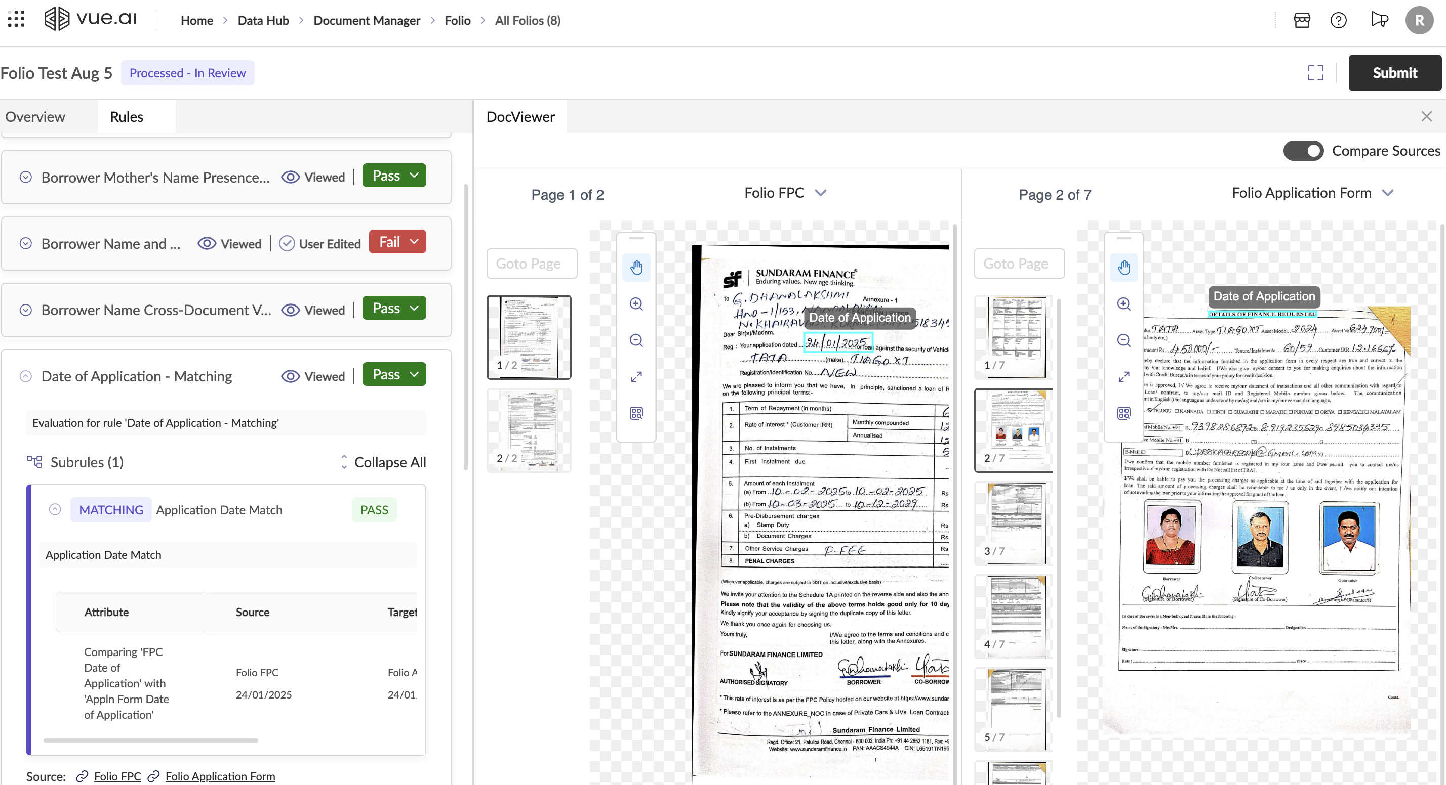 DocViewer: Folio compare sources screen.