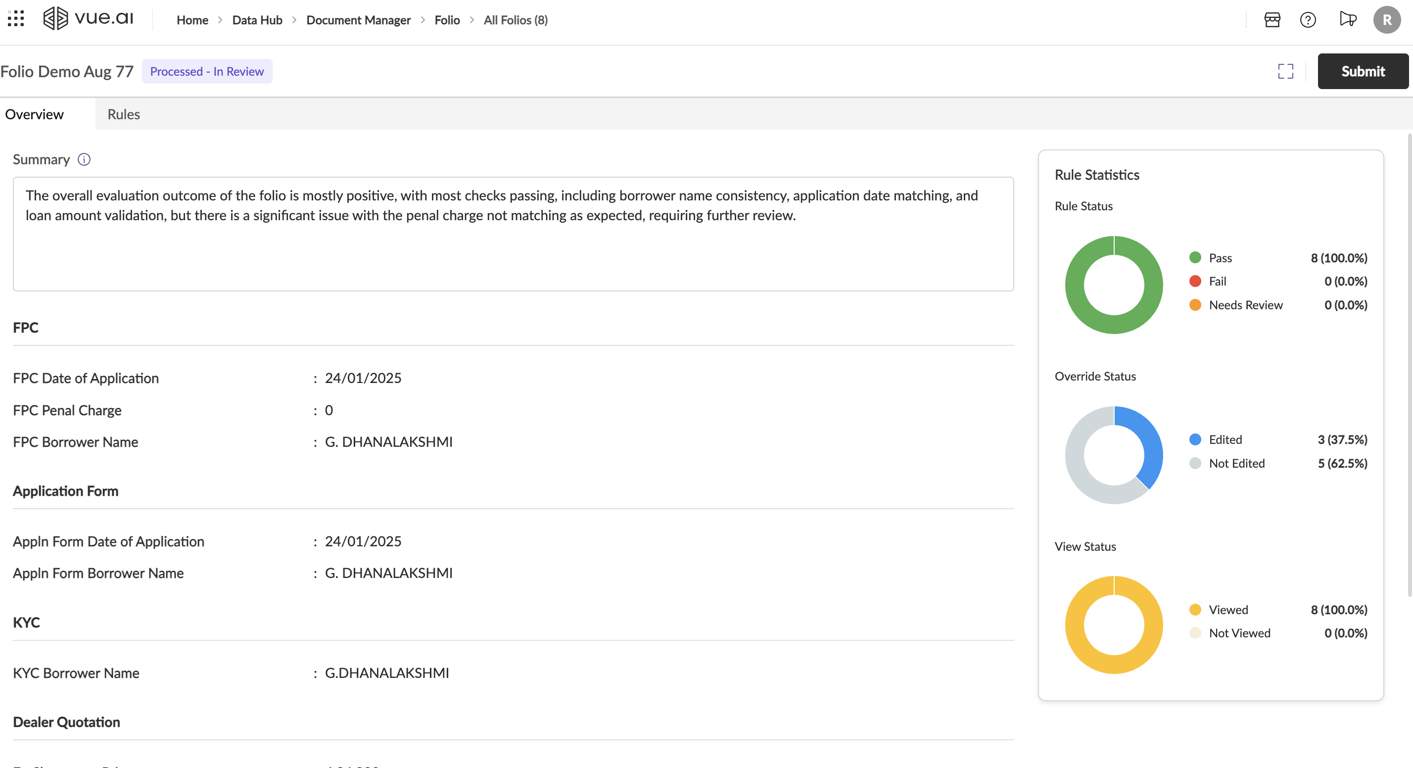 Folio overview screen.